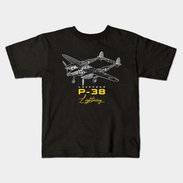 Lockheed P-38 Lightning American fighter Bomber Aircraft Kids T-Shirt by aeroloversclothing